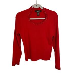 PARISIAN SIGNATURE SIZE PL RED SWEATER BEADING LONG SLEEVE